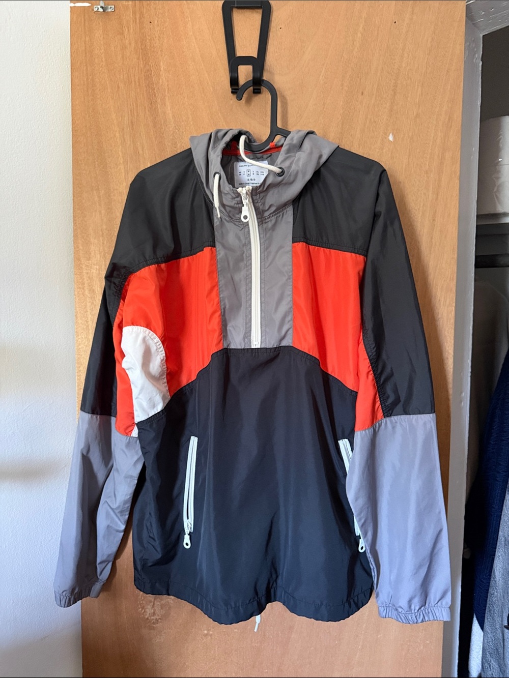 Urban Outfitters Black, Red & Gray Colorblock Windbreaker